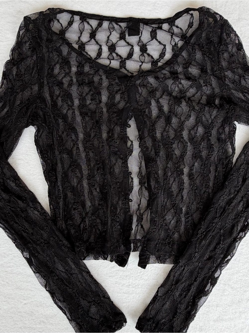Whimsigoth Fairygoth Dark Academia Black Sheer Lace Long Sleeve Cardigan